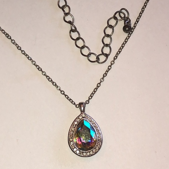 Jewelry - Elegant Silver Tone AB Rhinestone Teardrop Boho Pendant Necklace